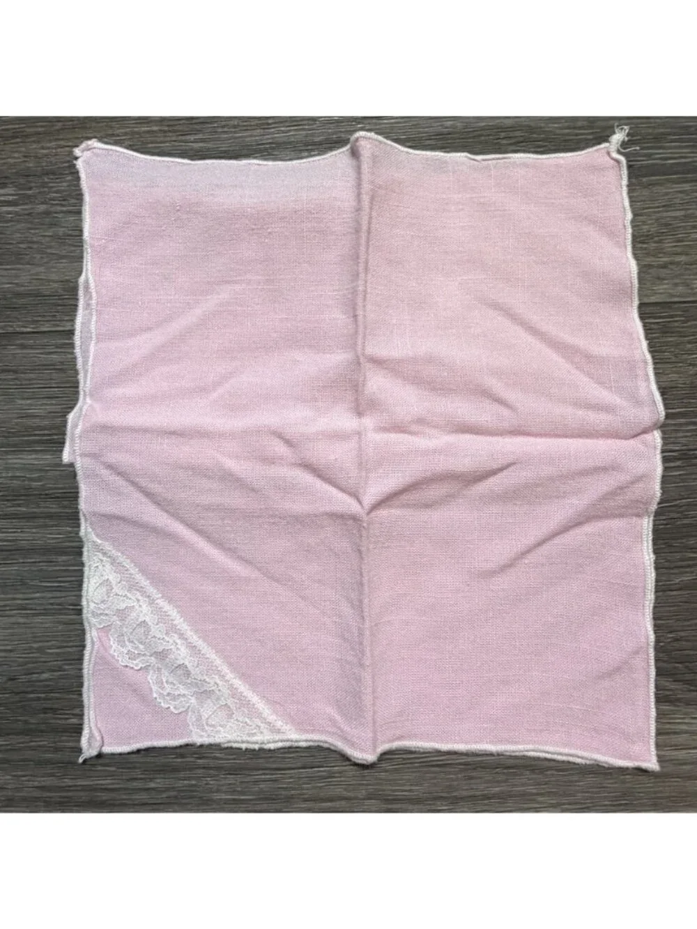 Set 4 Pink Linen Napkins With White Lace Trim Elegant Tea Party Cottagecore